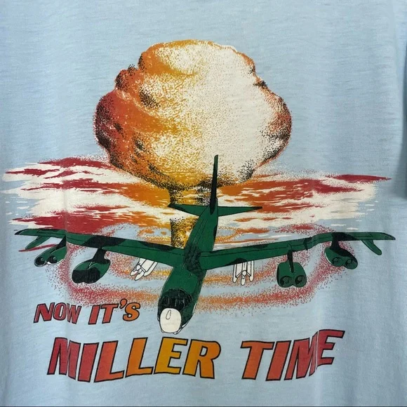Vintage Rare “Now It’s Miller Time” B-52 Bomber Graphic Tee T-Shirt - Picture 2 of 13